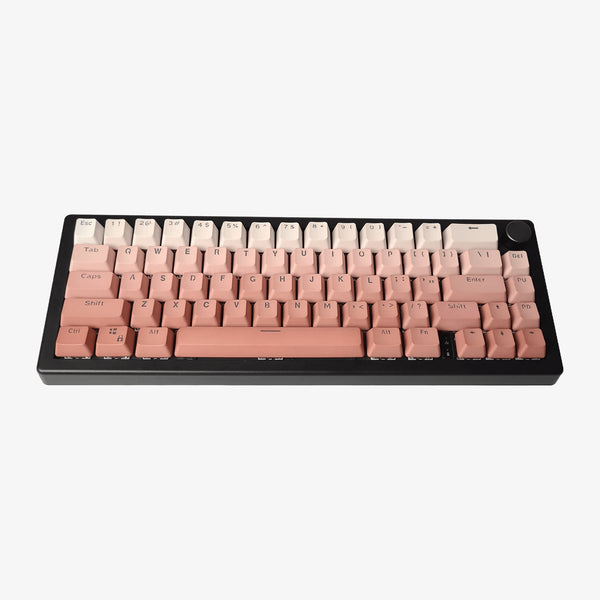Gradient Pink keycaps op een toetsenbord – vloeiende overgang van wit naar roze